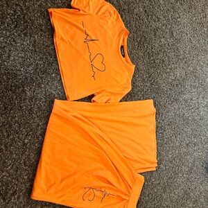 Orange Heartbeat Crop Top and Pants Set